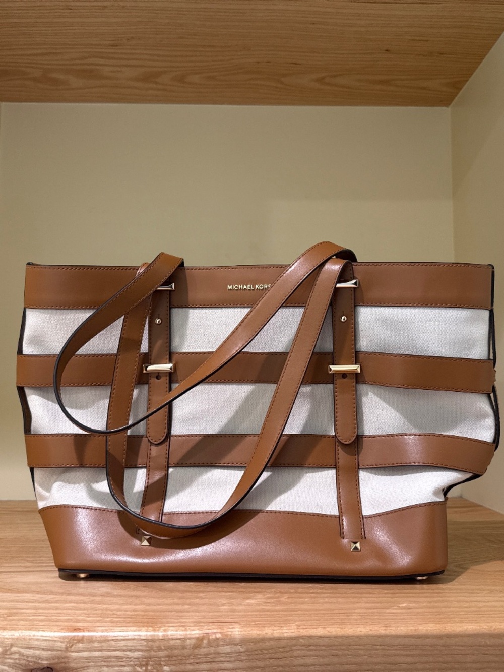 Michael Kors Michael Kors Marie Medium Cage Tote Bag Canvas Leather